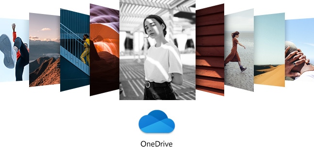Una galería de diferentes imágenes tomadas con el Galaxy Note20 y el Note20 Ultra, con el logotipo de Microsoft OneDrive.