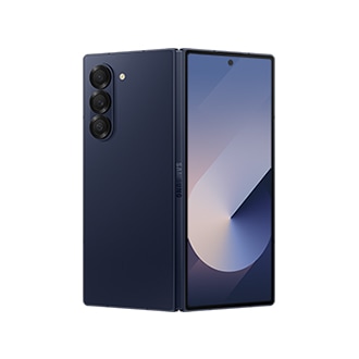 Galaxy Z Fold6 in Navy is seen open from the rear.