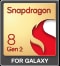 Se muestra el logotipo de Snapdragon. 8 Gen 2 para Galaxy.