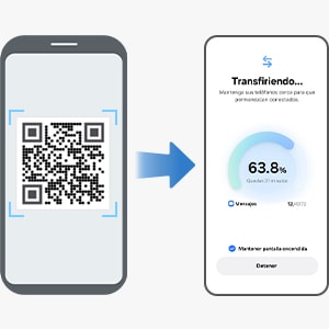 Se escanea un QR code para transferir fácilmente los datos del dispositivo anterior al Galaxy Z Flip8.