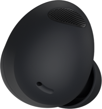 Explore the ergonomic design of Samsung Galaxy Buds2 Pro today. A Graphite Buds 2 Pro is seen from its top facing front.