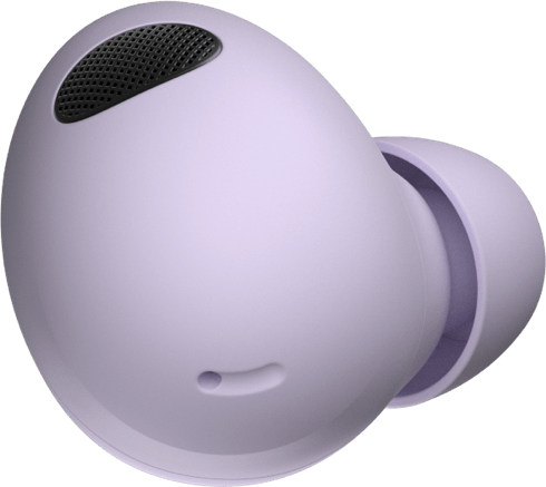 Explore the ergonomic design of Buds 2 Pro today. A Purple Galaxy Buds2 Pro is seen from its top facing front.