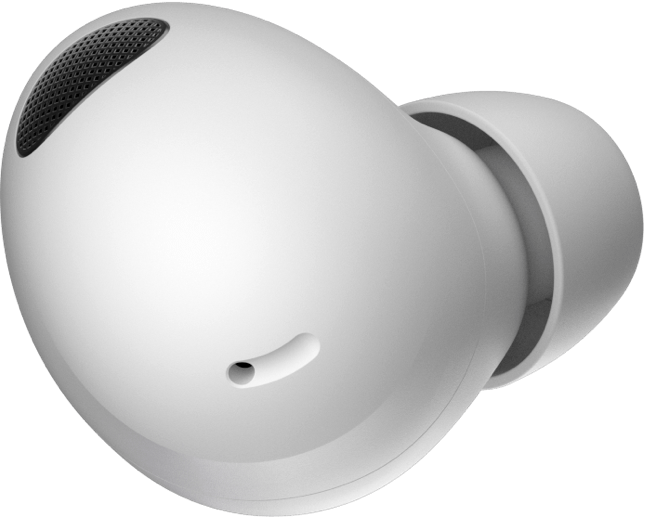 Explore the ergonomic design of Buds2 Pro today. A White Samsung Buds 2 Pro is seen from its top facing front.