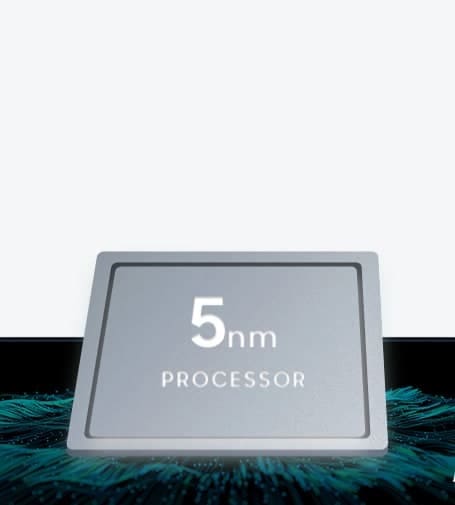 Close up image of the grey 5nm Processor chip with 12GB RAM in the Samsung Galaxy Z Fold3 5G.
