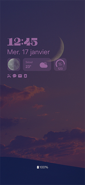 Un écran Always On Display personnalisé avec les widgets cycle de lune, météo et qualité de l'air.