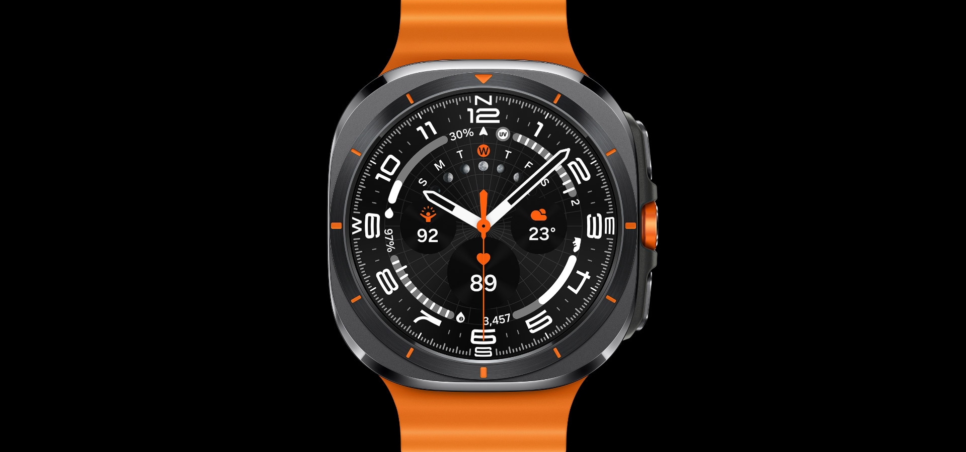 A Galaxy Watch Ultra facing forward.