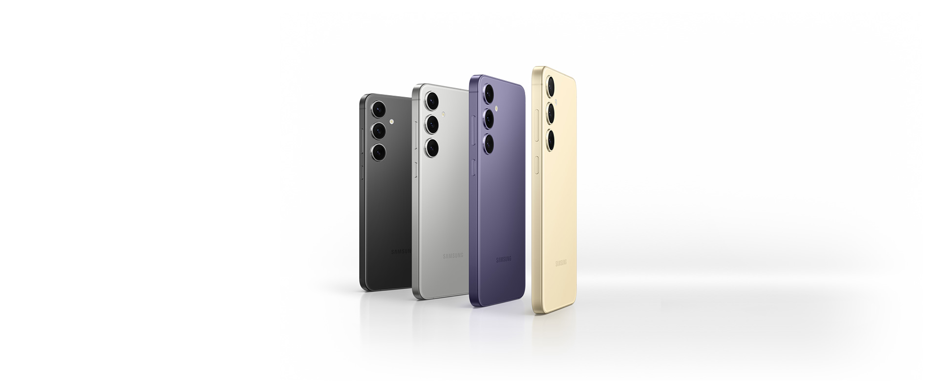 Galaxy S24 Series devices in Onyx Black, Marble Gray, Cobalt Violet and Amber Yellow, then a Galaxy S24 Series device in online exclusive color Jade Green.