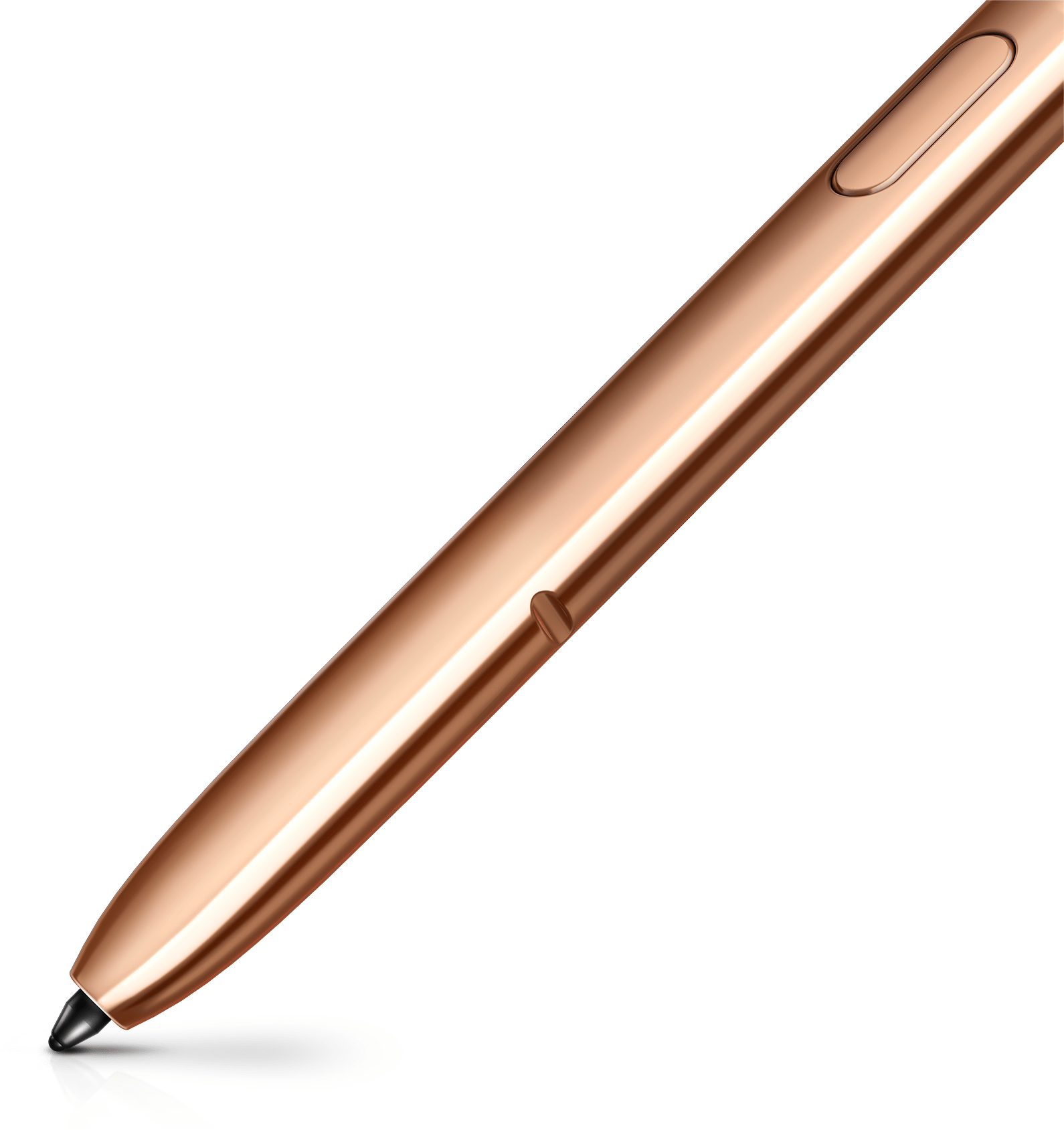Um plano aproximado da parte inferior da S Pen em tom bronze, a revelar a sua ponta precisa. É possível ver um tom bronze na ponta.
