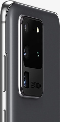 Telefon Galaxy S20 Ultra, culoarea Cosmic Gray, văzut din spate
