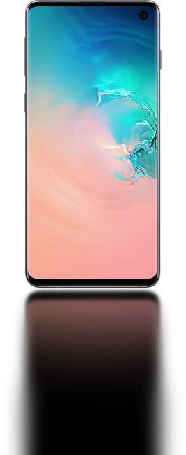 عرض واجهة هاتف Galaxy S10 ويظهر على الشاشة رسم المرجان ودرجة اللون الأزرق.