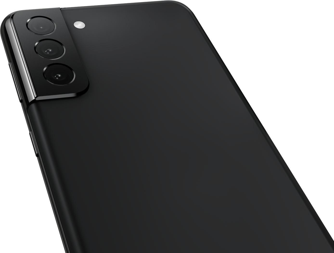 Close-up of rear camera on Galaxy S21 Plus 5G in Phantom Black.