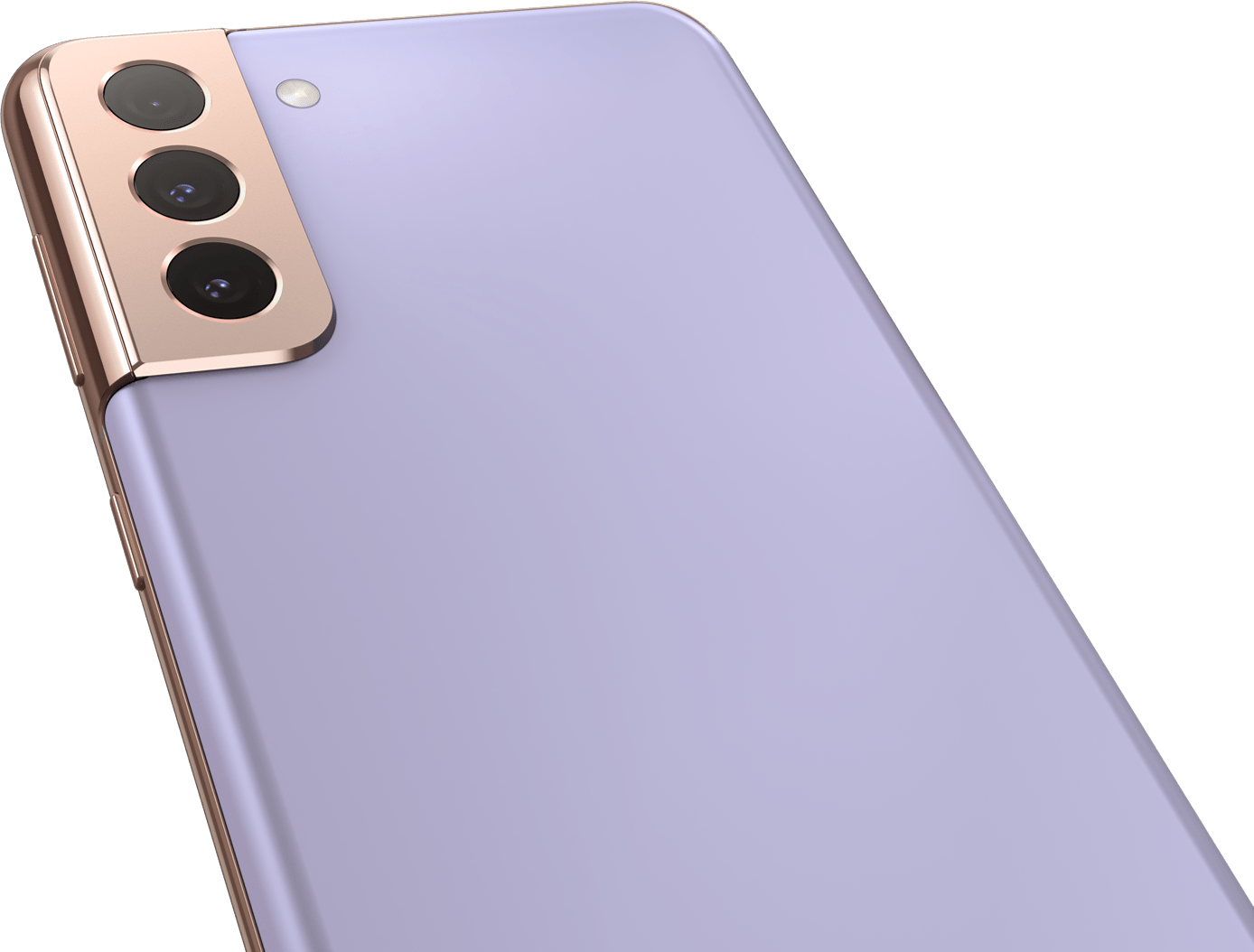 Close-up of rear camera on Galaxy S21 Plus 5G in Phantom Violet.