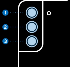 Illustration of Galaxy S21+ 5G seen from the rear showing the locations of the rear cameras. There are three cameras on the left, numbered 1, 2 and 3.