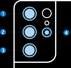 Illustration of Galaxy S21 Ultra 5G seen from the rear showing the locations of the rear cameras. There are three cameras on the left, numbered 1, 2 and 3; and one camera on the center right, numbered 4.