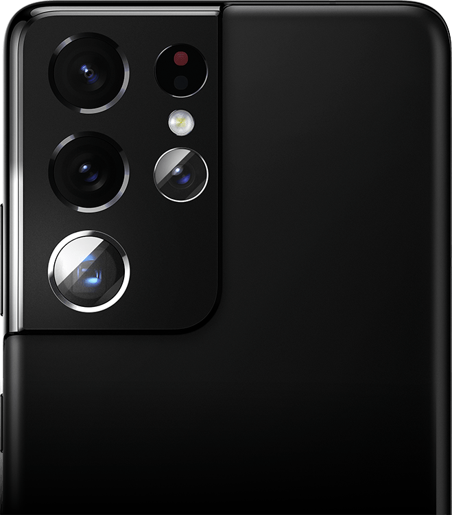 Galaxy S21 Ultra 5G Phantom Black Telefoto Kameralarına vurgu yapılarak ekrana yakınlaştırılıyor.