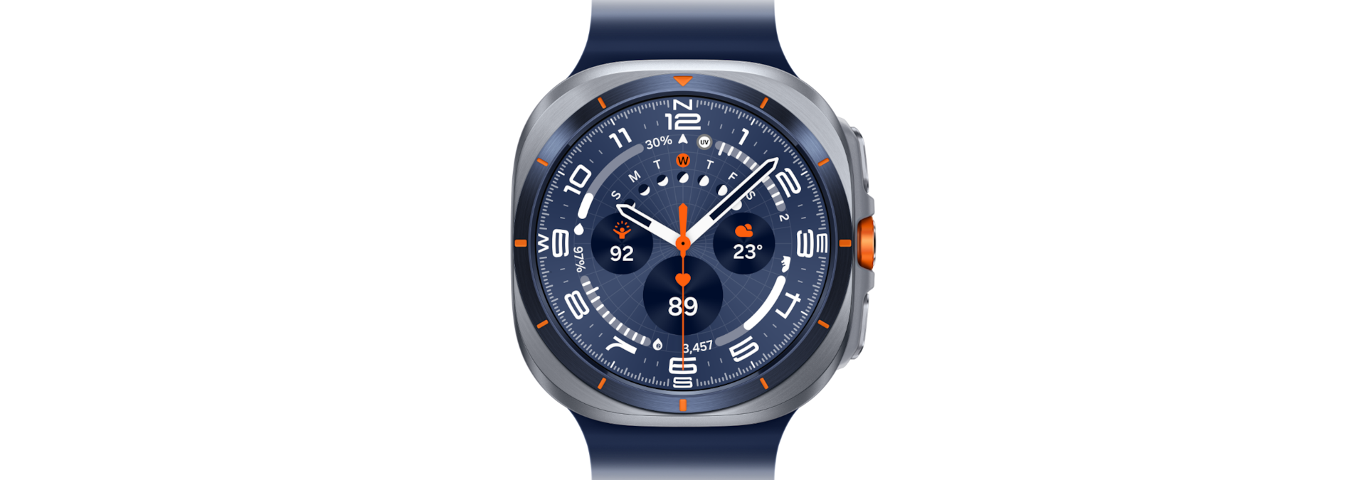 A Galaxy Watch Ultra facing forward.