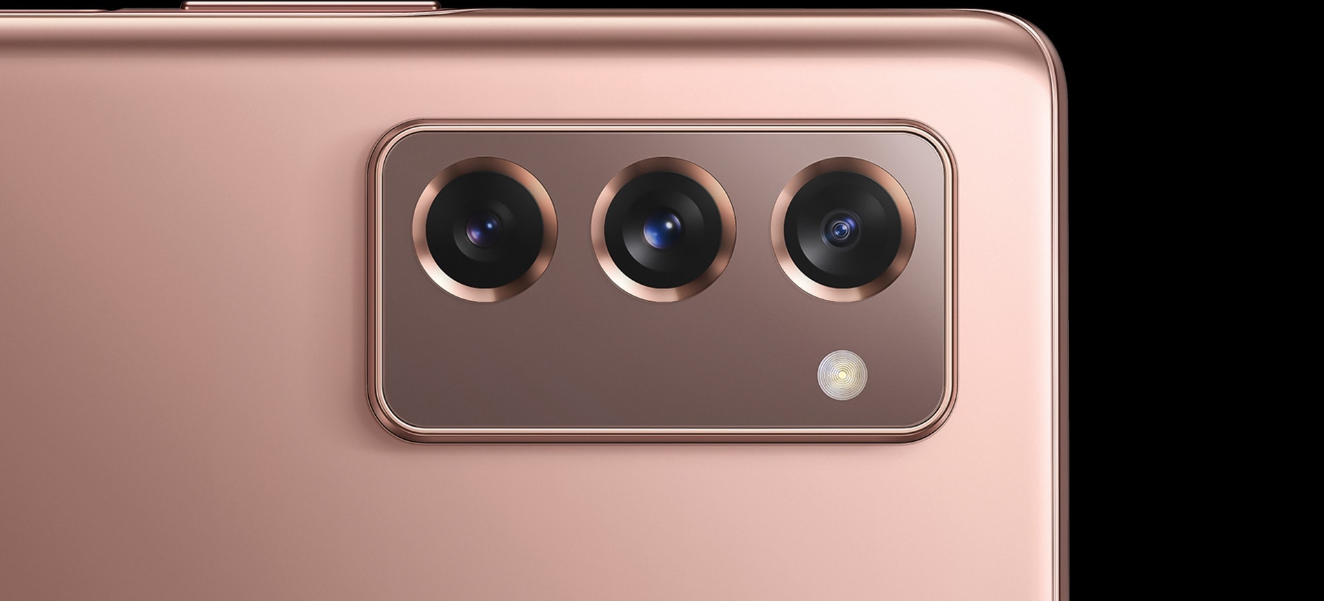 The rear triple camera on Galaxy Z Fold2 in Mystic Bronze.