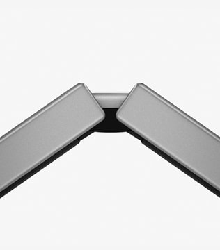 A close-up of the hinge of Galaxy Z Fold6, unfolded partly.