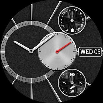 Front view of 45mm Galaxy Watch3 in Mystic Black surrounded by various watch faces, including Analog Modular, Digital Modular, Pattern Classic Watch Faces and weather, My Style, and Off center classic GUIs.