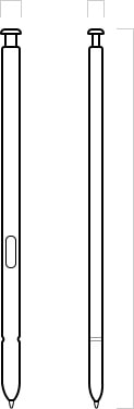 Illustration of S Pen seen from the front and from the side.