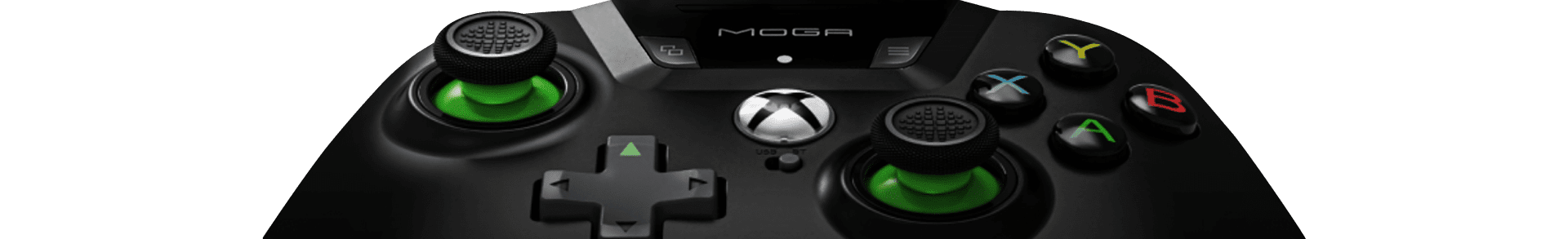 The MOGA XP5-X Plus Controller is seen at an angle from the bottom of the device. A black background comes up and Galaxy Note20 Ultra  appears, connected to the controller to make the game experience more immersive and fun. It has a scene from a game onscreen, and the game takes up the whole screen. It pulls back and appears on the screen of Galaxy Note20 Ultra  again, this time seen straight on. Thumbnails from other Game Pass games appear on either side of the phone.