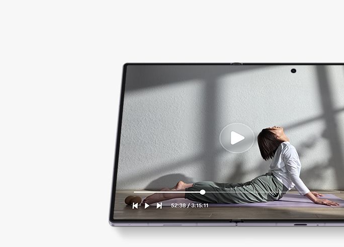 Unfolded Galaxy Z Fold8 is seen from the main screen and video that's over 3 hours long is being watched.