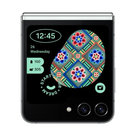 Hình ảnh hiển thị tùy chỉnh trên màn hình flex window của điện thoại Galaxy Z Flip5.