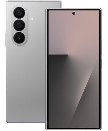 Two folded Galaxy Z Fold7 devices in Silver Shadow are seen, one from the cover screen and one from the rear.